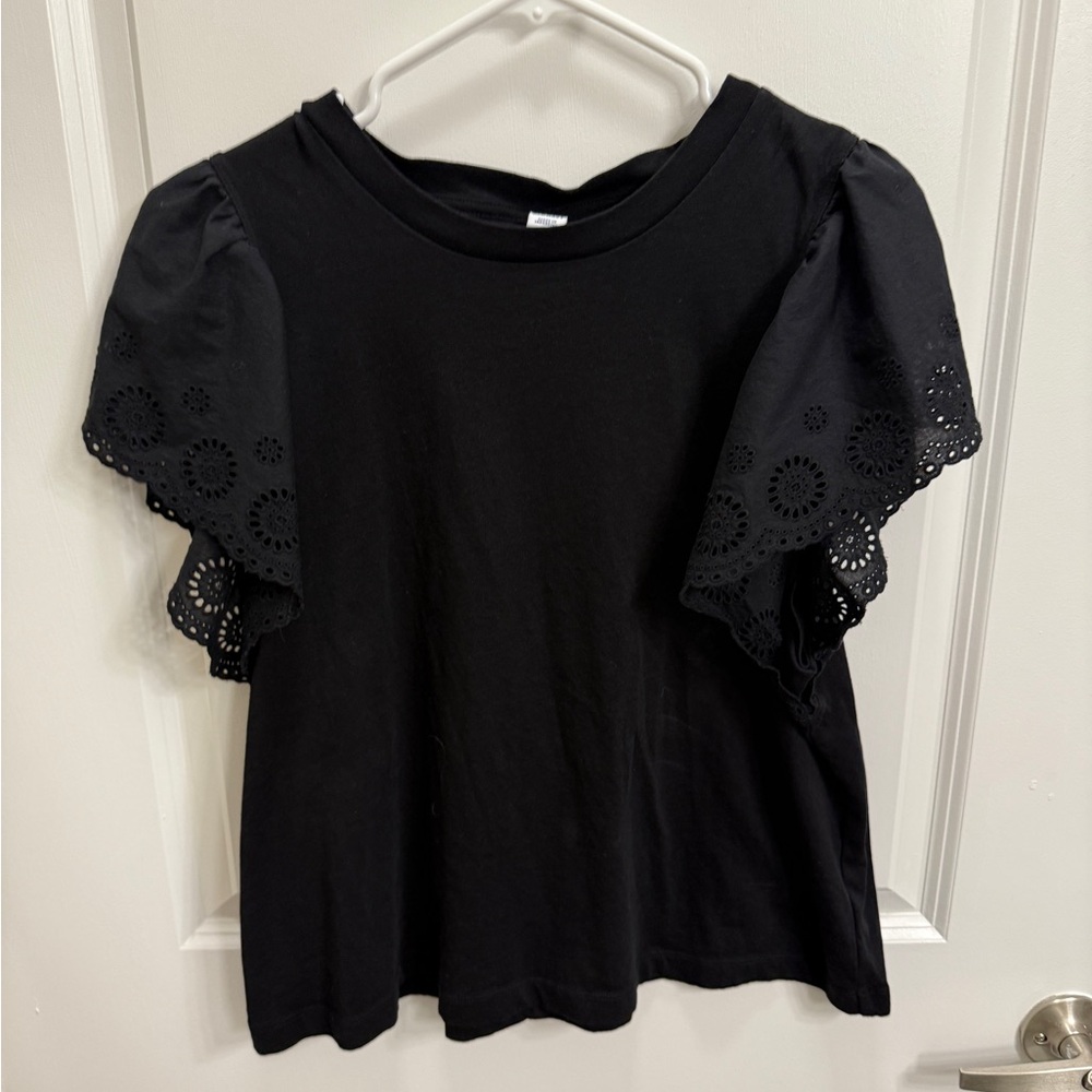 Black Eyelet Sleeve Women's Top